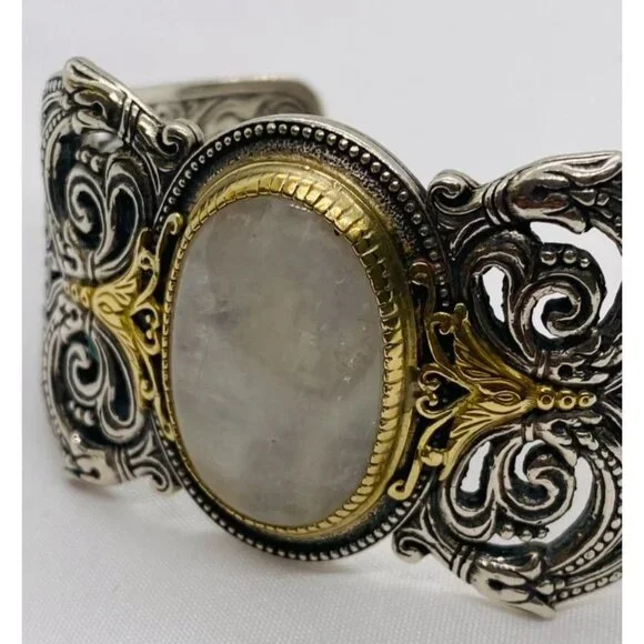 Konstantino Sterling Silver 925 18K 750 White Stone Cuff Bracelet 7.5" - Picture 8 of 10